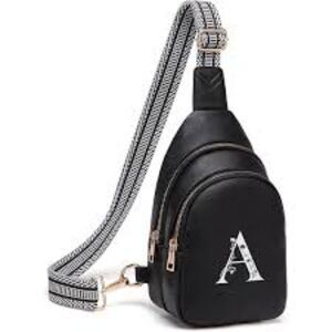 NWOT Viverte Black Vegan Leather Initial A Sling Crossbody Bag